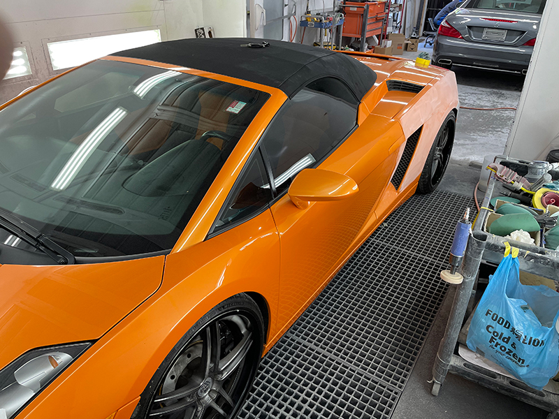 Sports car in the paint booth