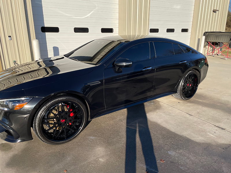 Black Mercedes after insurance claim repair